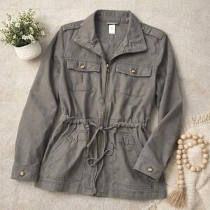SO Utility Jacket Women Large Castle Rock Gray NWT Drawstring Waist Safari Style